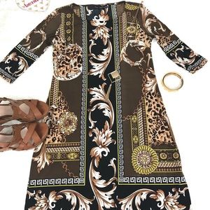 Mlle Gabrielle Black Brown Shift Dress Sz PS